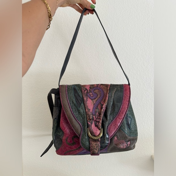 Vintage Sharif shoulder bag purse - leather snakeskin and python - multicolor